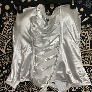 White Satin Lace-Up Corset Top